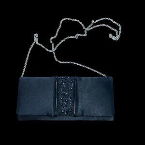 Black Satin Evening Bag w/ Rhinestone Details